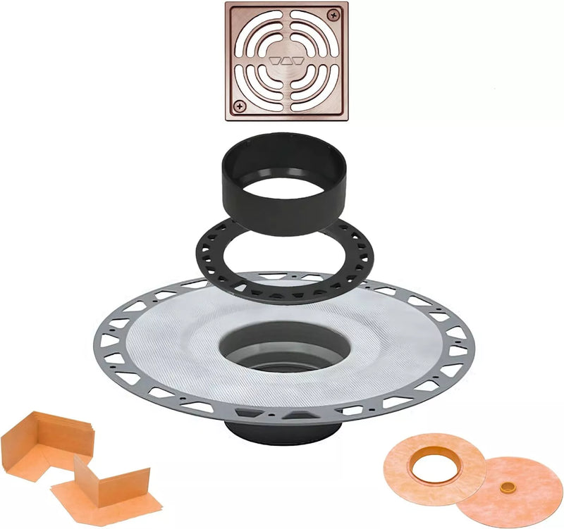 All-in-one Shower Drain Kit with 2" ABS or PVC Bonding Flange, 4" Grate Assembly