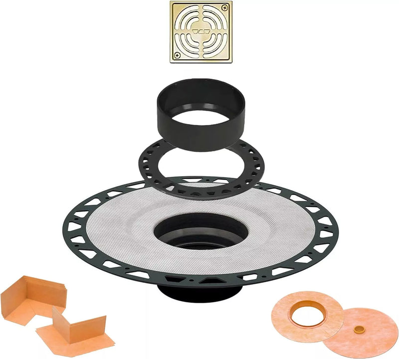 All-in-one Shower Drain Kit with 2" ABS or PVC Bonding Flange, 4" Grate Assembly