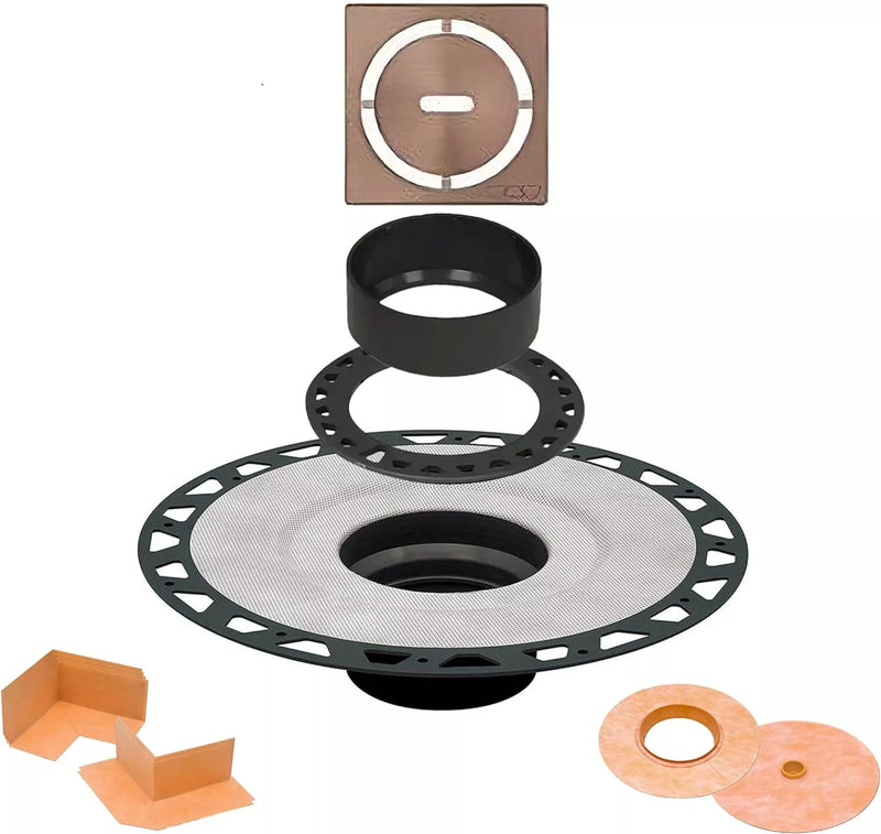 All-in-one Shower Drain Kit with 2" ABS or PVC Bonding Flange, 4" Grate Assembly