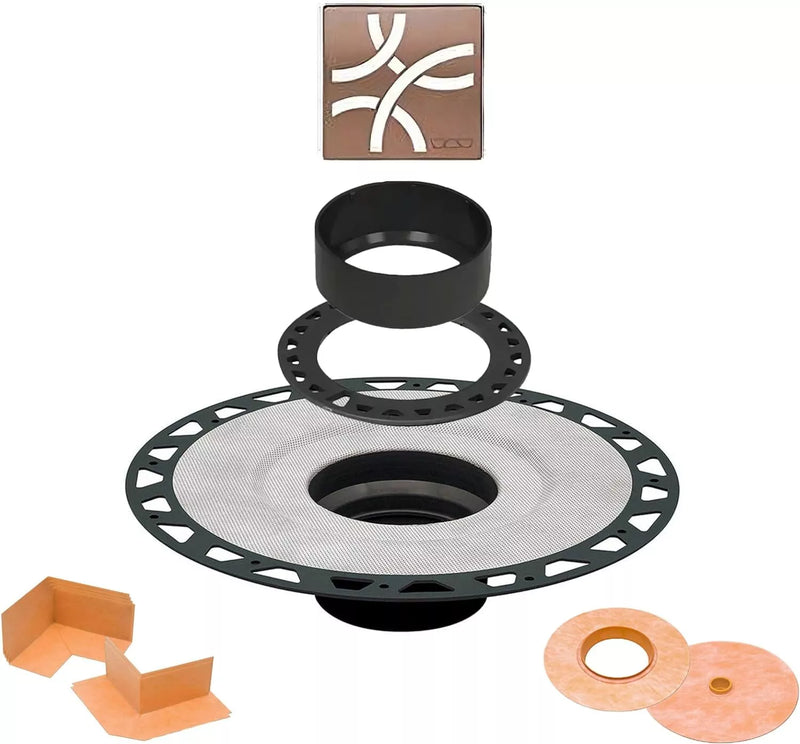 All-in-one Shower Drain Kit with 2" ABS or PVC Bonding Flange, 4" Grate Assembly