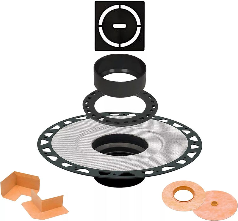 All-in-one Shower Drain Kit with 2" ABS or PVC Bonding Flange, 4" Grate Assembly