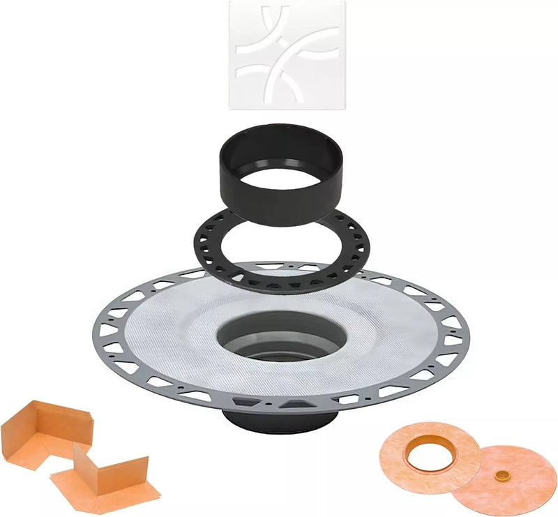 All-in-one Shower Drain Kit with 2" ABS or PVC Bonding Flange, 4" Grate Assembly