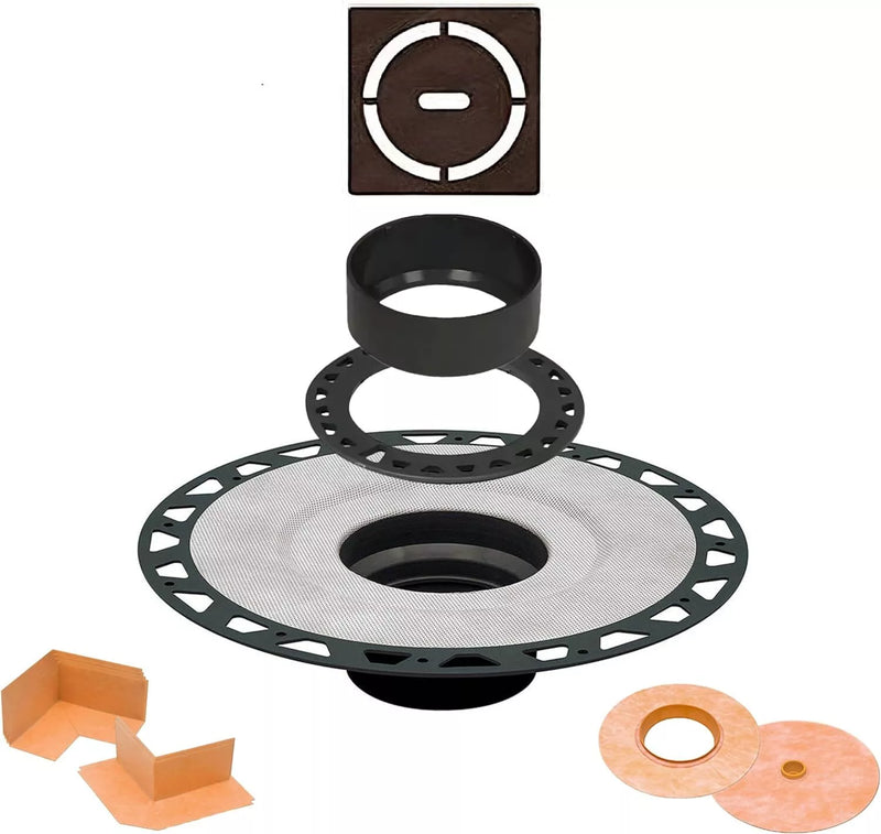 All-in-one Shower Drain Kit with 2" ABS or PVC Bonding Flange, 4" Grate Assembly