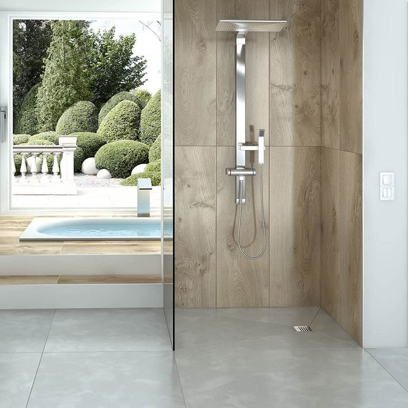 Wedi US2000008 Fundo Primo 36 In x 72 In Shower Kit, Waterproof Board Installation System with Offset Square Drain Grate Assembly, Prefabricated Sloped Shower Base (Shower Tray) and Lean Shower Curb