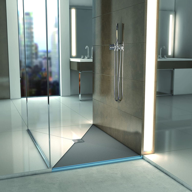 Wedi US2000008 Fundo Primo 36 In x 72 In Shower Kit, Waterproof Board Installation System with Offset Square Drain Grate Assembly, Prefabricated Sloped Shower Base (Shower Tray) and Lean Shower Curb