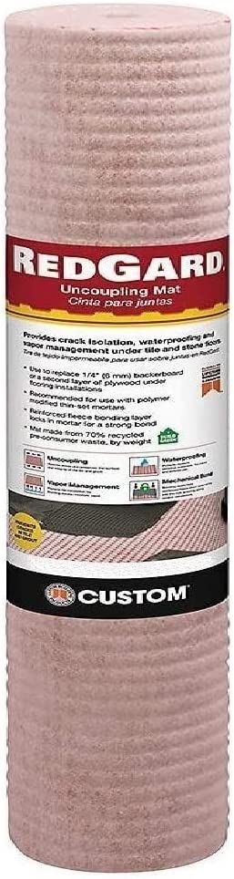 Custom Building Products RedGard Uncoupling Waterproofing Membrane 323 Sq Ft Roll for Ceramic Tile and Stone Tile, Anti-Fracture, Crack-Isolation Mat, 1/8 Inch Thick Flooring Underlayment