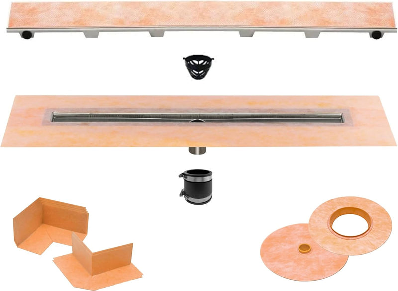 Schluter Systems Kerdi-Line Waterproof Shower Drain Kit - Tileable-Channel Body with Grate Assembly