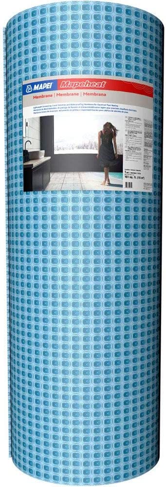 Mapei Mapeheat, 7/32" Thick, Lightweight, Uncoupling, Crack Isolation and Waterproofing Membrane Underlayment Mat, 161 Sq Ft Roll, for Radiant Floor Heating System Installation, 2855915