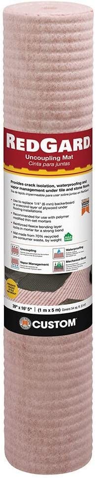 Custom Building Products RedGard Uncoupling Waterproofing Membrane 54 Sq Ft Roll for Ceramic Tile and Stone Tile, Anti-Fracture, Crack-Isolation Mat, 1/8 Inch Thick Flooring Underlayment