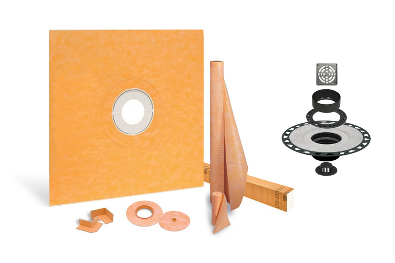 Schluter Systems Kerdi Shower Kit: 48x48 Center Shower Pan (Tray), 2 inch Flange and 4 Inch Shower Drain Cover