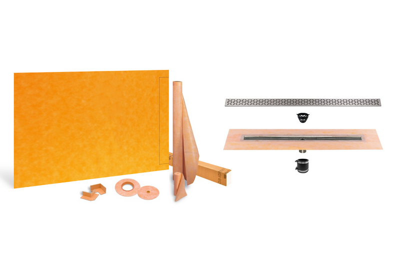 Schluter Systems Kerdi Linear Shower Kit: 36x55 Off-set Shower Pan (Tray), Channel Body Drain and Drain Cover