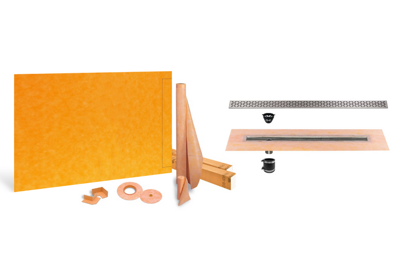 Schluter Systems Kerdi Linear Shower Kit: 38x76 Off-set Shower Pan (Tray), Channel Body Drain and Drain Cover