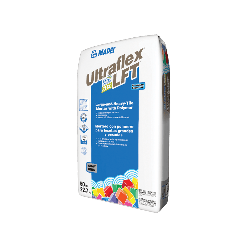 Mapei Ultraflex LFT Premium Non-Sag Polymer-Enhanced Thinset Mortar, Gray, 50lbs Bag, for Indoor and Outdoor Installation of Large-Format Tile and Heavy Stone on Walls and Floors, Easy Application