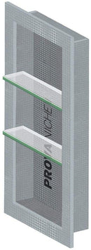 Prova TT8800NCH33 Prefabricated Durable Polystyrene Building Panel Waterproof Shower Niche, 33 Inch x 16 Inch, with 2 Adjustable Safety Glass Shelves for Tiled Shower Surrounds, Bathrooms And Kitchen