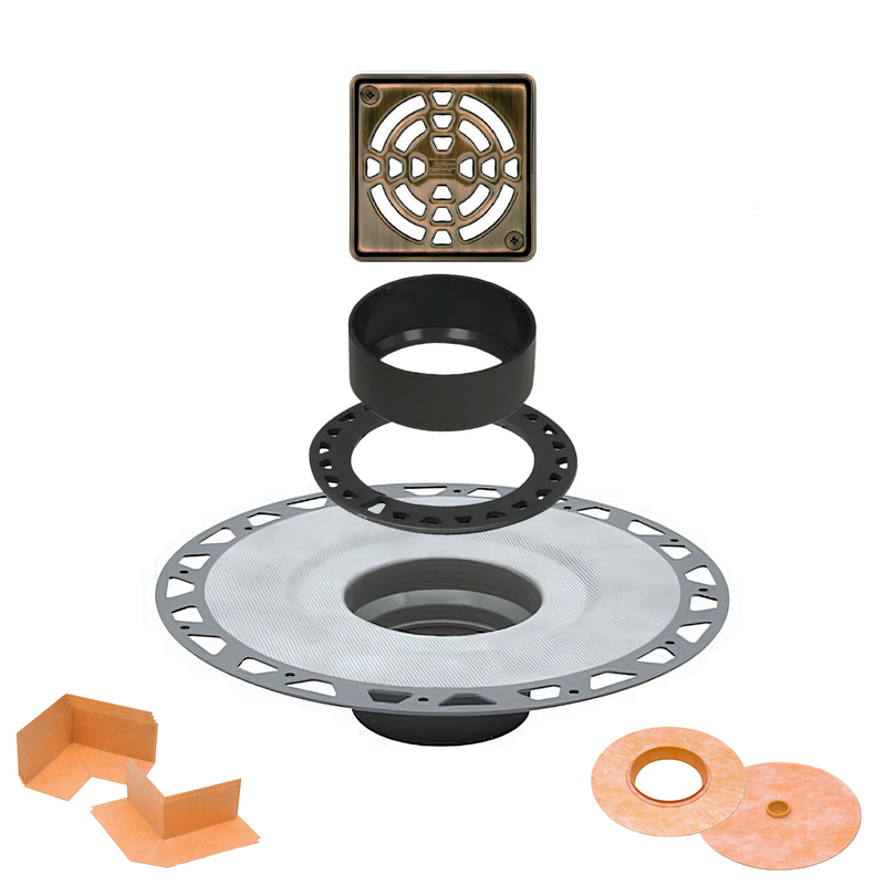 Schluter Systems Kerdi Drain Kit with 2" ABS or PVC Flange and Shower Grate Cover