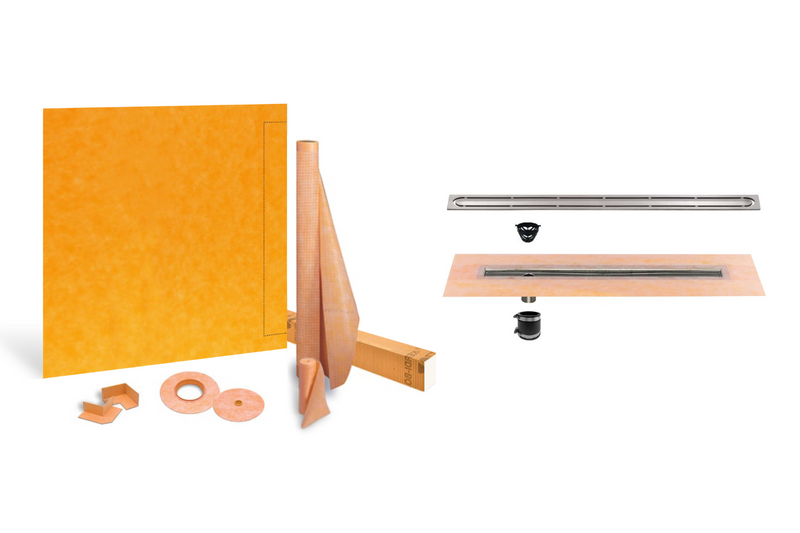 Schluter Systems Kerdi Linear Shower Kit: 48x48 Off-set Shower Pan (Tray), Off-set Outlet Channel Body Drain and Drain Cover