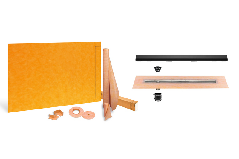 Schluter Systems Kerdi Linear Shower Kit: 36x55 Off-set Shower Pan (Tray), Channel Body Drain and Drain Cover