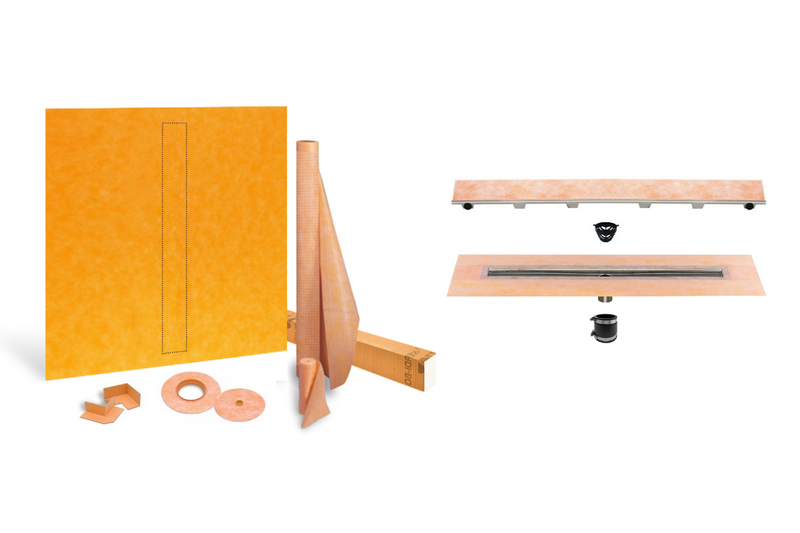 Schluter Systems Kerdi Linear Shower Kit: 39x39 Center Shower Pan (Tray), Channel Body Drain and Drain Cover